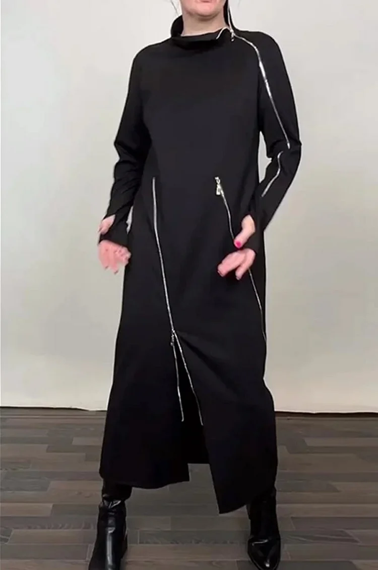 Stylish solid color maxi dress for women with three zippers