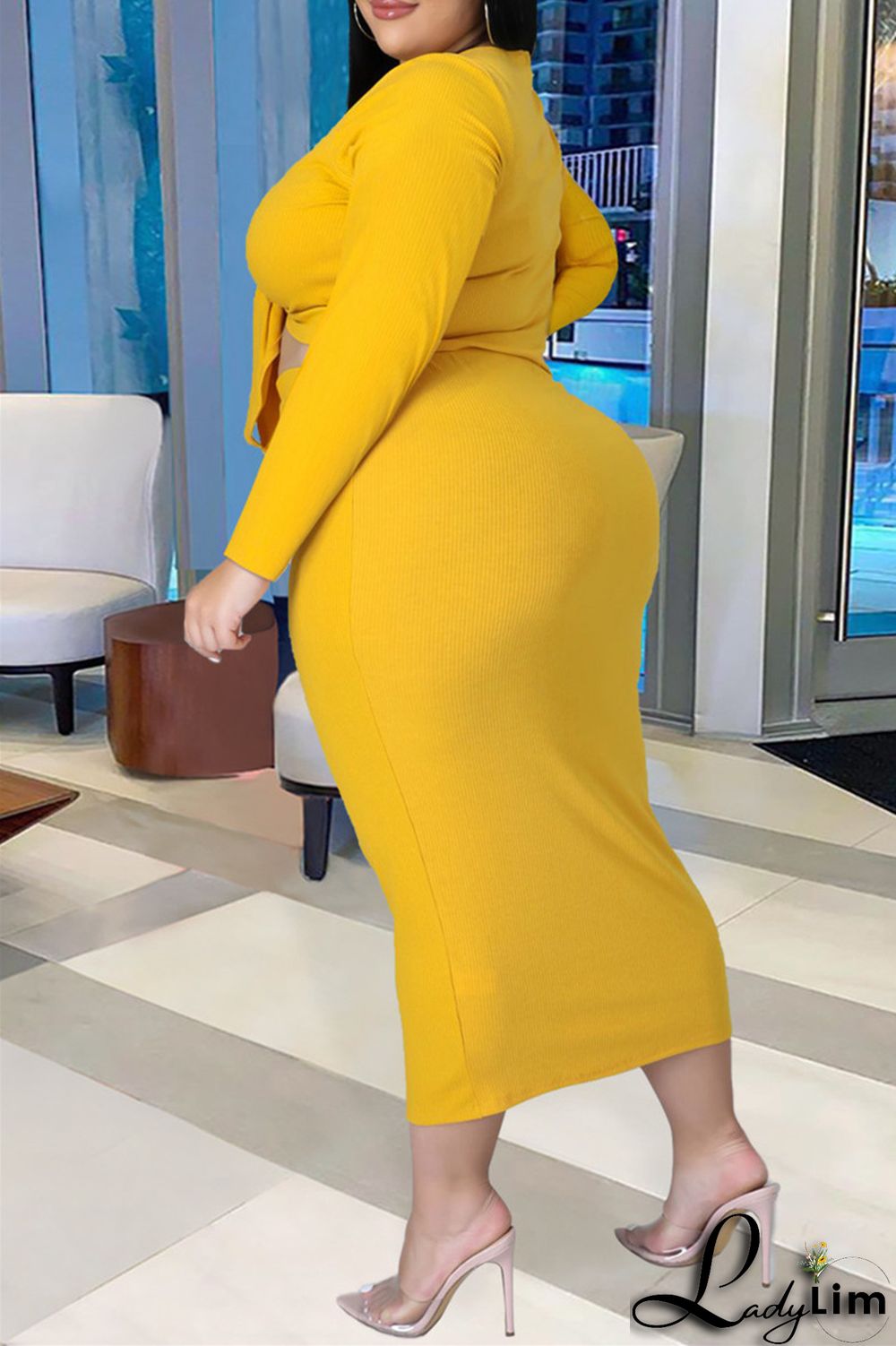 Pink Sexy Casual Solid Bandage V Neck Plus Size Two Pieces