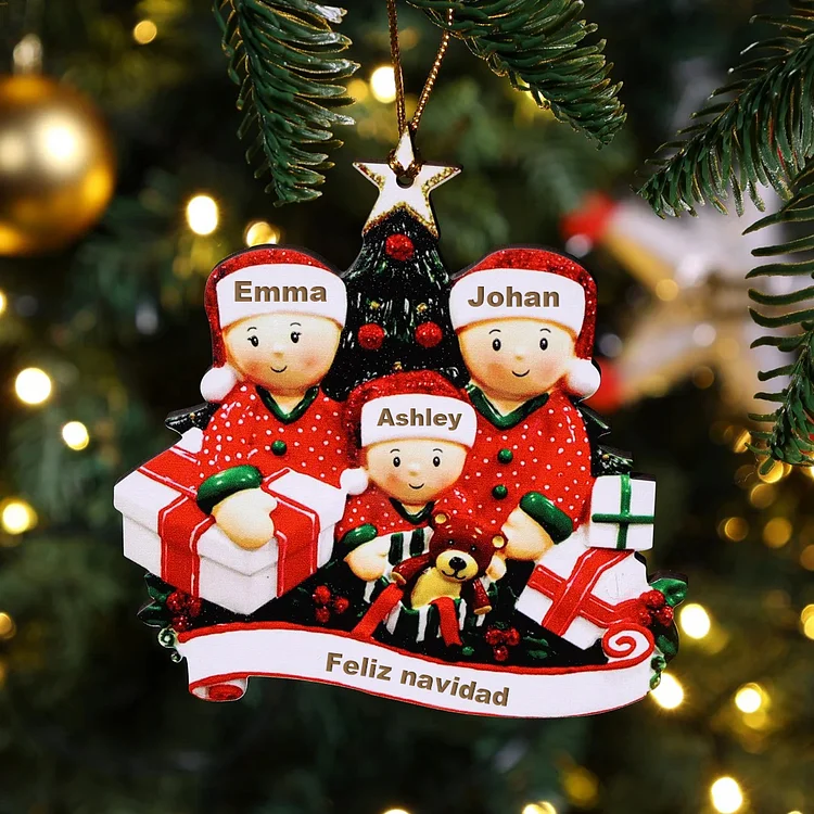 Navidad-Ornamento muñecos navideño de madera 3 nombres y 1 texto personalizados adorno de árbol