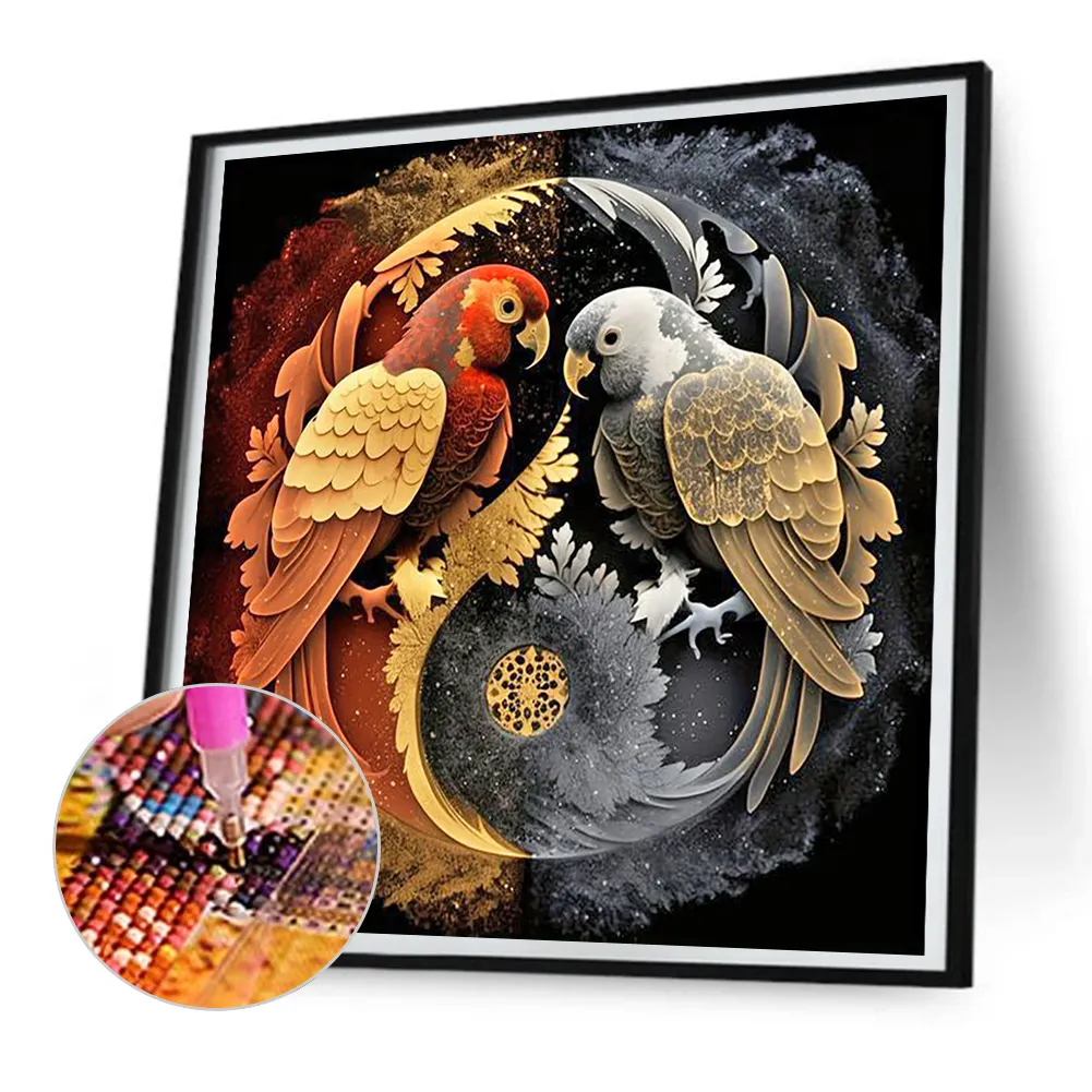 Diamond Painting - Full Round Drill - Yin Yang Parrot(Canvas|30*30cm)