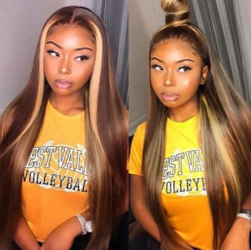 360 Lace Front Sexy long straight hair Gradient gold | Human Hair