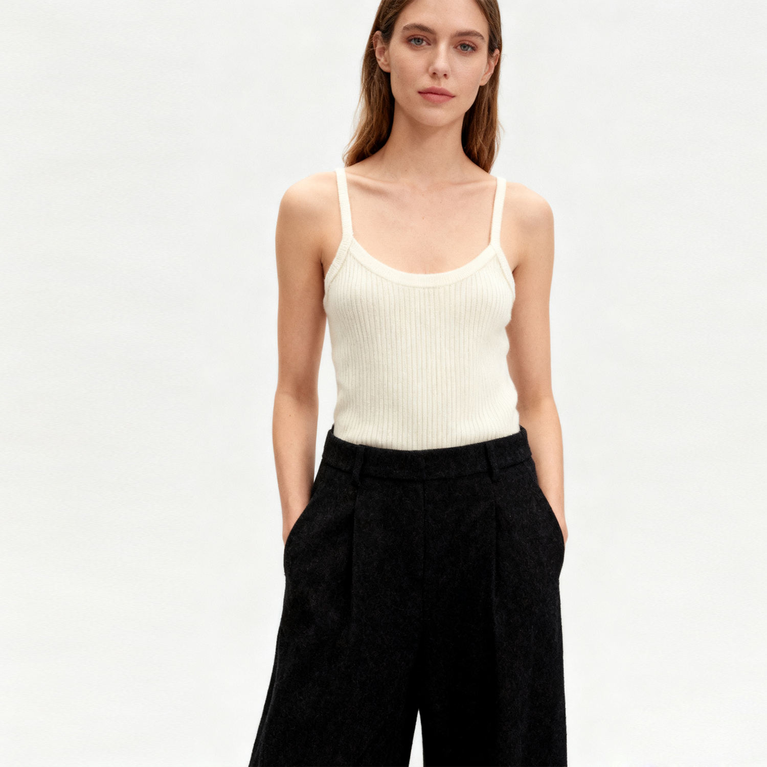 Women's Cashmere Knit Tank Top with Classic Straps REAL SILK LIFE