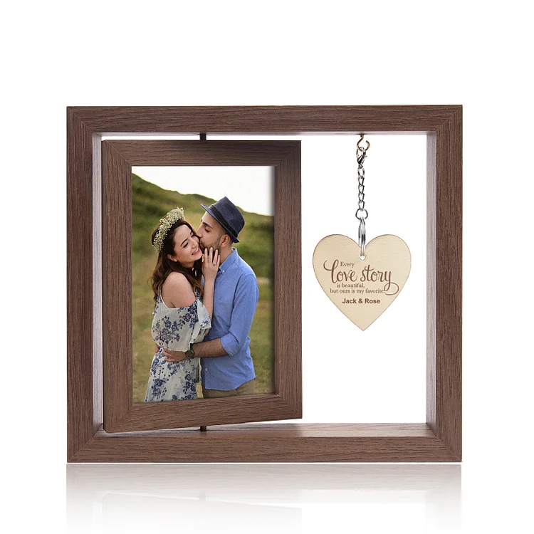 Personalized Photo Rotatable Wooden Frame Custom Name Gift For Couple