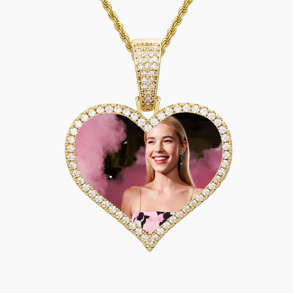 Iced-Out Heart Photo Pendant 