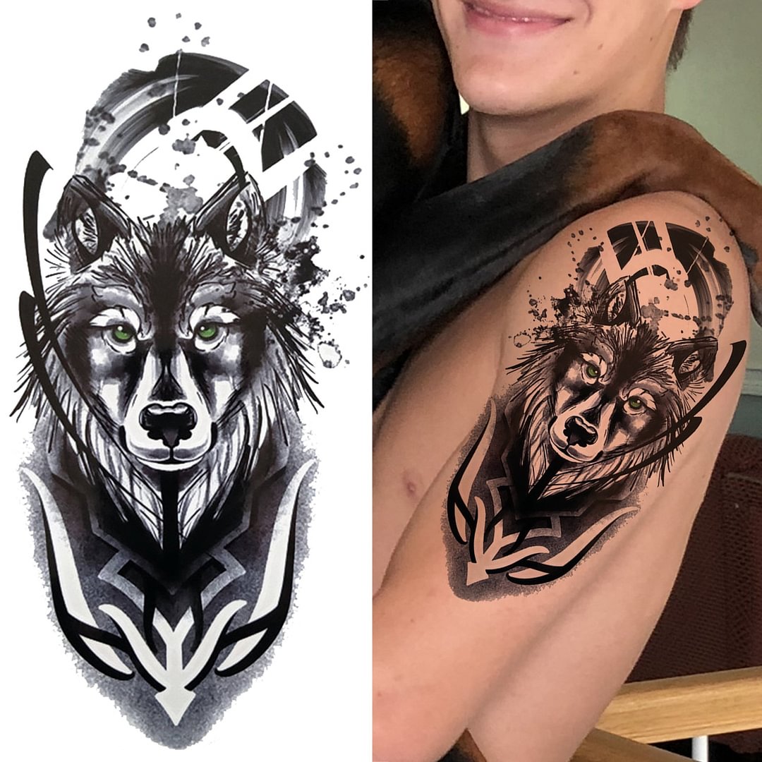 Compass Evil Eye Temporary Tattoos For Men Women Realistic Fake Lion King Wolf Tattoo Sticker Half Sleeve Chest Forearm Tatoos