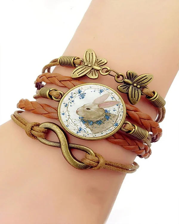 Easter Bunny Vintage Resin Crafts Braided Leather Bracelet