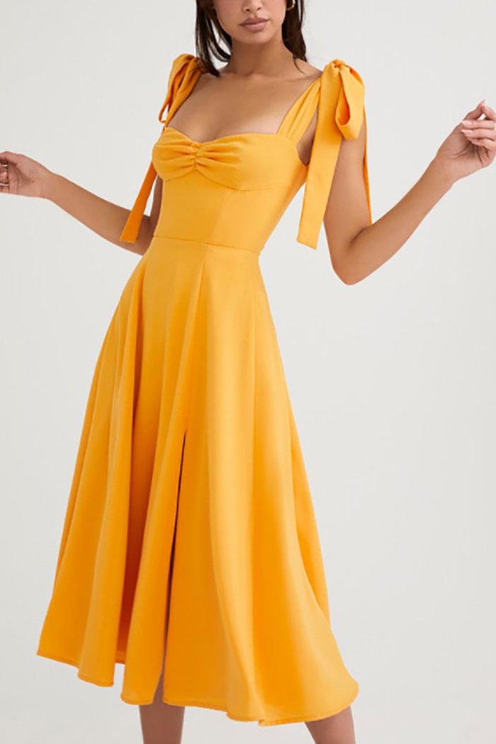 Bow Lace Up Split Midi Dresses