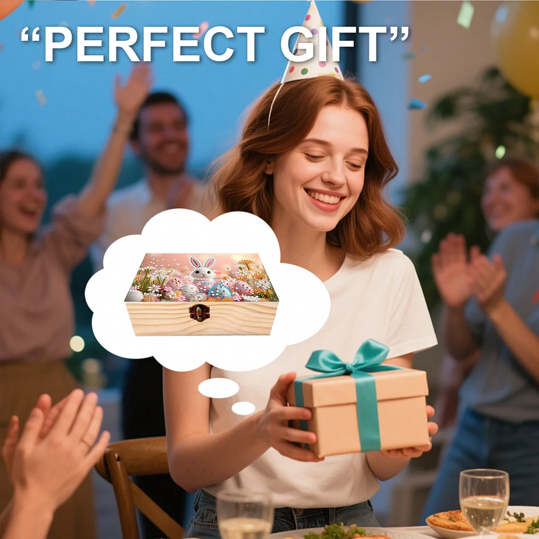 5D DIY Diamond Painting Handmade Wood Storage Box for Home Decor Craft (Rabbit)