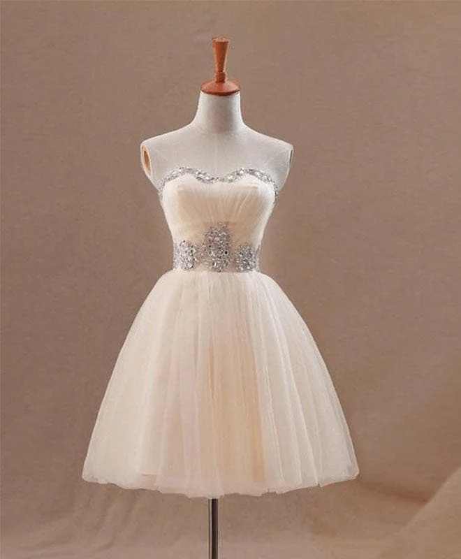Champagne A Line Tulle Short Prom Dress