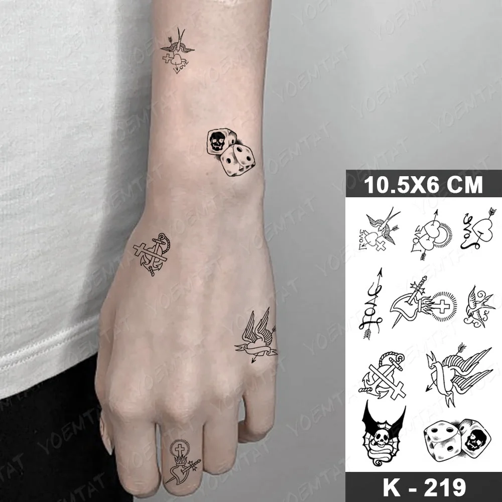 Waterproof Temporary Tattoos Sticker Flower Gun Black Ak 47 Tattoo Realistic Body Art Tatoo Waist Woman Man Child Fake Tatto