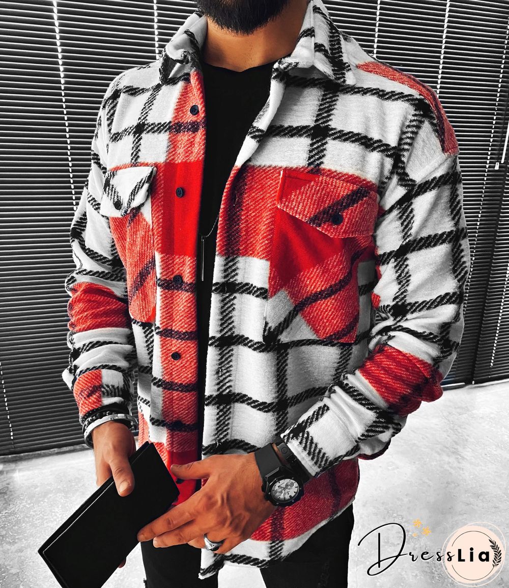 Casual Fashion Plaid Texture Long Sleeve Shirt Jacket