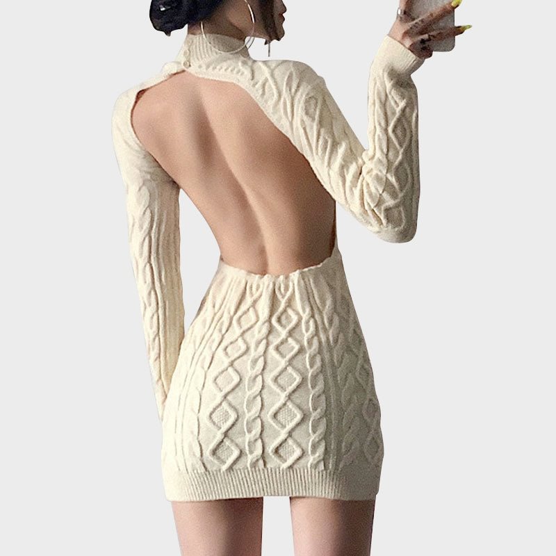 Ice Reign Knitted Open Back Sweater Dress