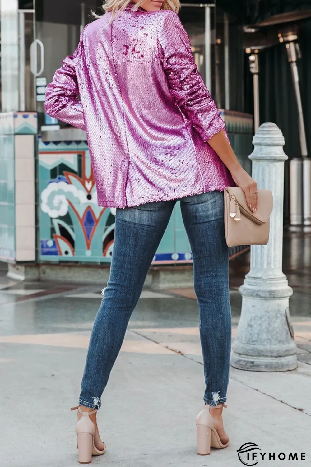 Street Patchwork Sequins Cardigan Collar Outerwear | IFYHOME