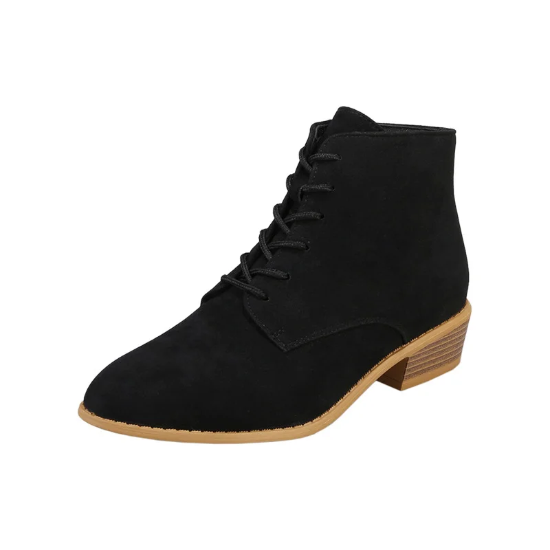 Breakj Breakj Female Boots 2024 Autumn And Winter British Wind Small Short Boots Solid Color Velvet Headtips With Square And Martin Boots