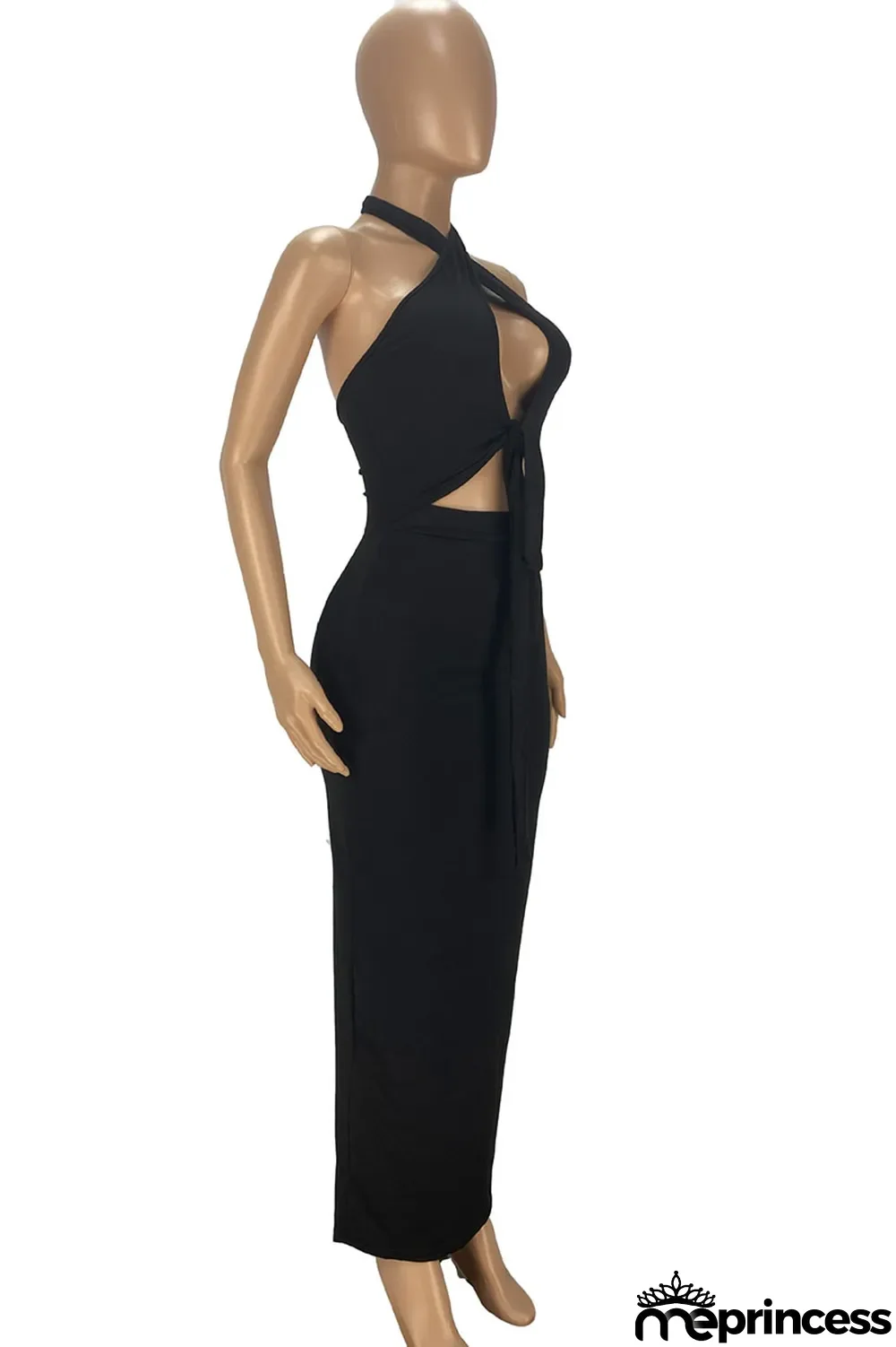 Sky Blue Fashion Sexy Solid Bandage Hollowed Out Backless Halter Sleeveless Dress Dresses