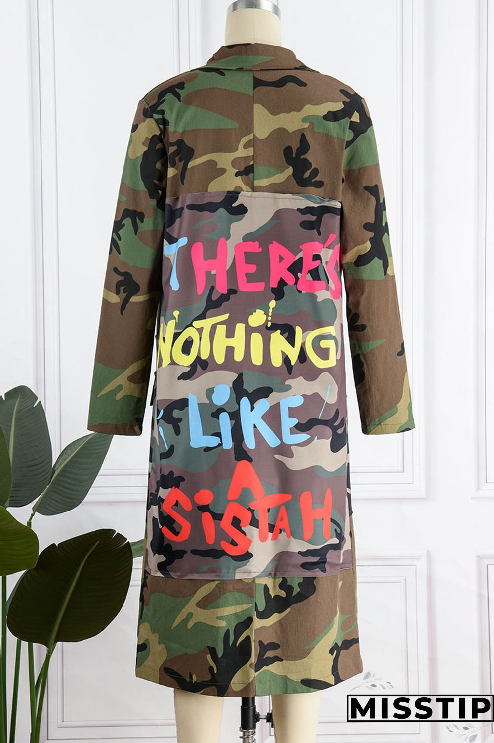 Camouflage Casual Street Print Camouflage Print Patchwork Turn-back Collar Outerwear