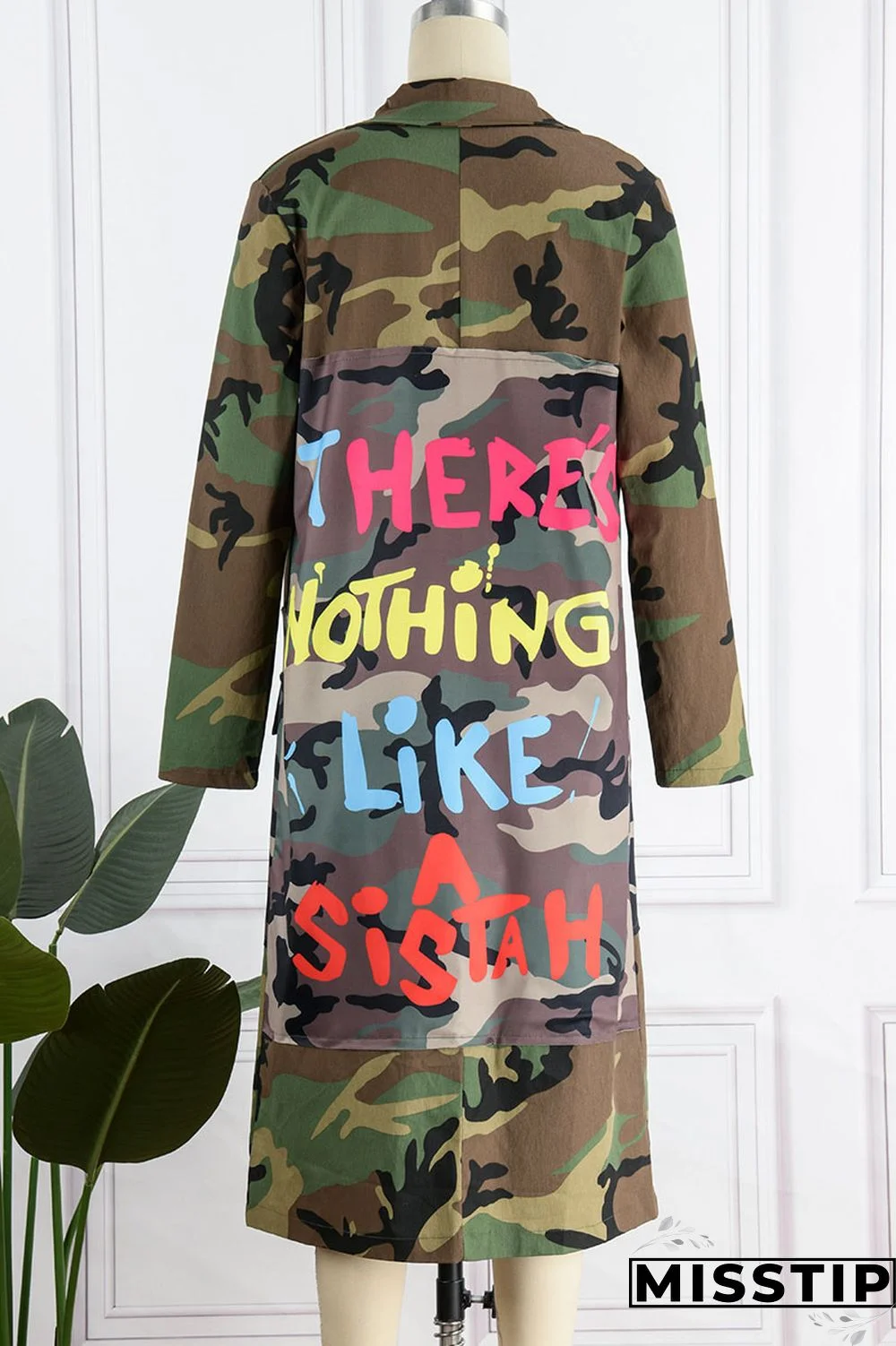 Camouflage Casual Street Print Camouflage Print Patchwork Turn-back Collar Outerwear