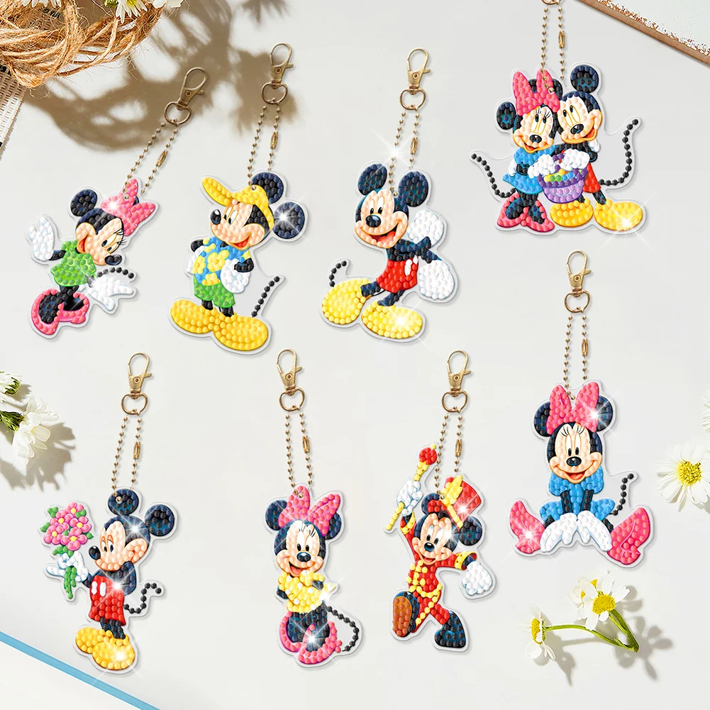 8Pcs Mickey Mouse Clubhouse Diamond Painting DIY Keychains