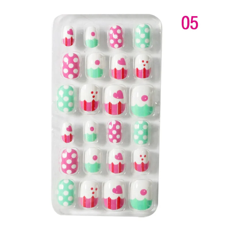 24PCS/box Children/adult Cartoon Candy Fake Nails Full Coverage Self-adhesive Nail Polish Cute Girl Manicure Decoration CL02