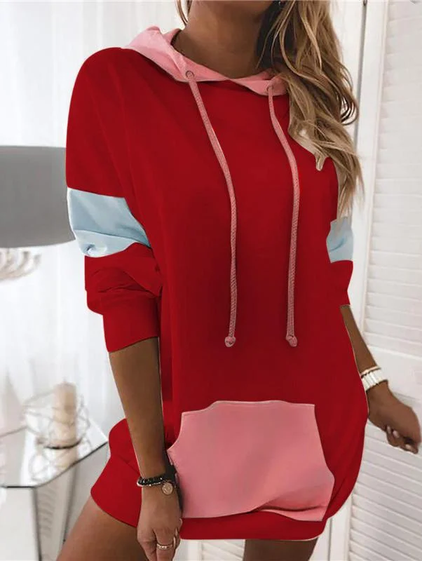 Color Block Hooded Pocket Sweatshirt