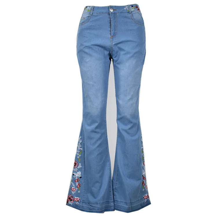 Classic Washed Embroidered Flared Jeans  artssus