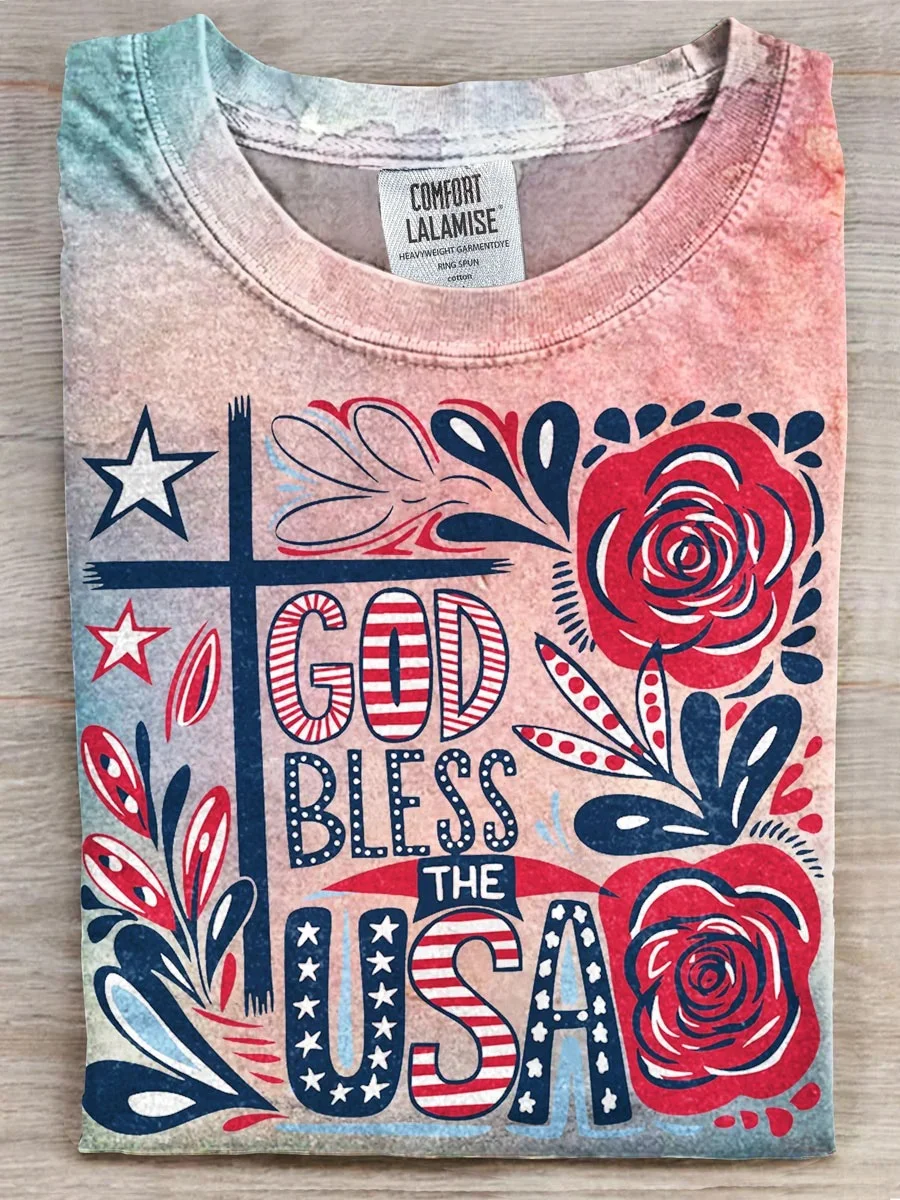 Eagerlys God Bless The Us 4th of July Art Print T-shirt Eagerlys