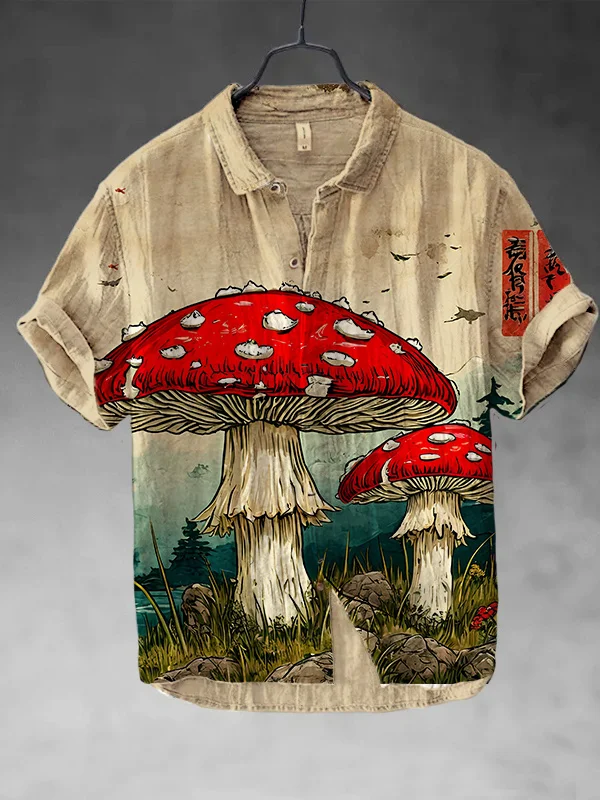 Men's Vintage Mushroom Art Print Shirt