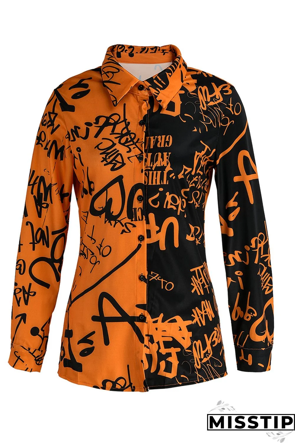 Yellow Sexy Graffiti Print Long Sleeve V-Neck Shirt