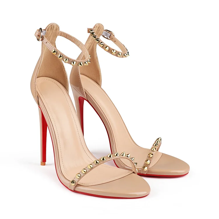 120mm Rivets Ankle Strap High Heel Sandals Red Bottom Pumps Vocosi VOCOSI