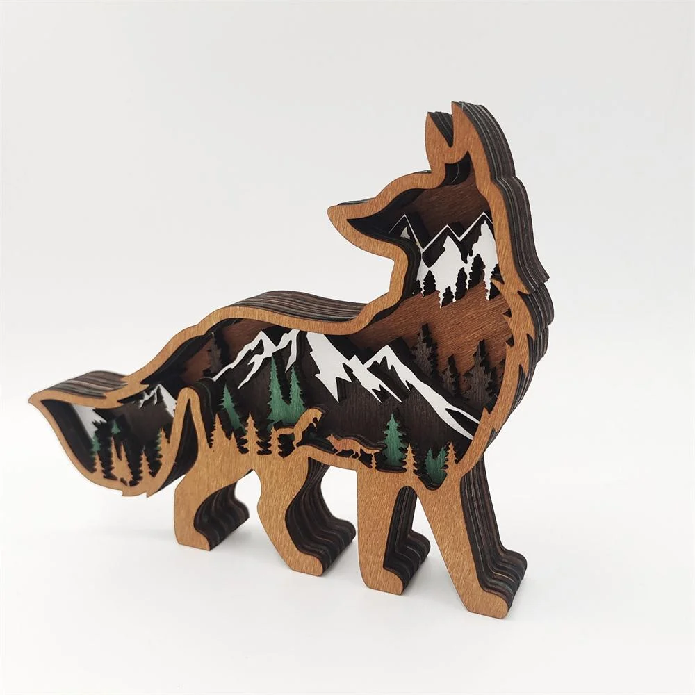 Purexcellent&trade; New creative home desktop wood carving fox crafts ornaments