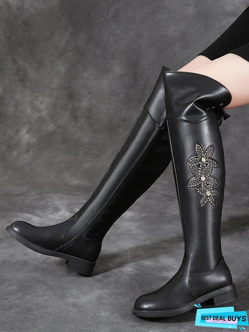 Vintage Rhinestone Side Zip Up Riding Boots