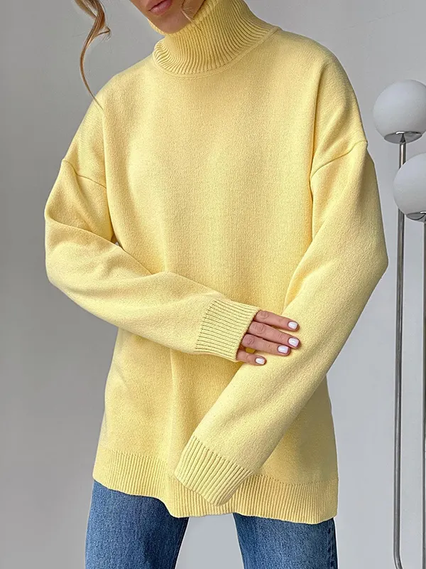 Long Sleeves Loose Buttoned Solid Color Split-Front Lapel Sweatshirt Tops