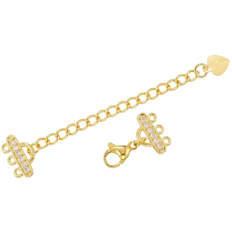 1 Set 10*65mm Copper Zircon 18K Gold Plated Heart Shape Extension Chain Jewelry Accessories