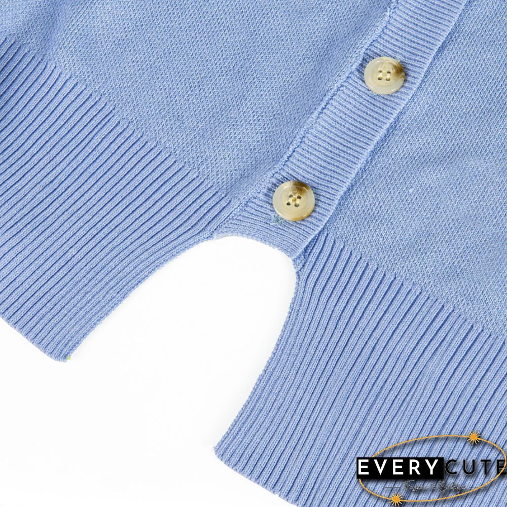 Light Blue Daisy Print Loose Style Knit Cardigan