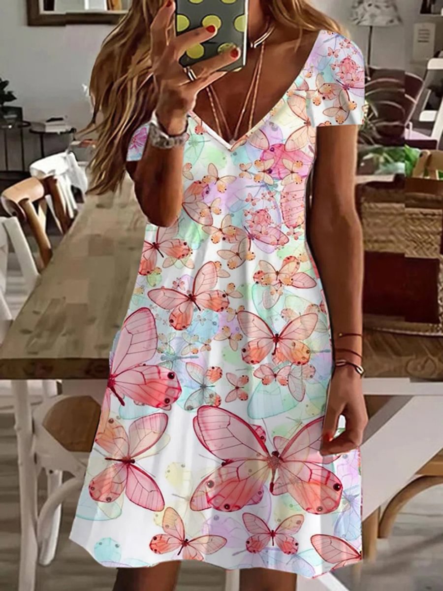 Loose Printed Short Sleeve Printed Dress