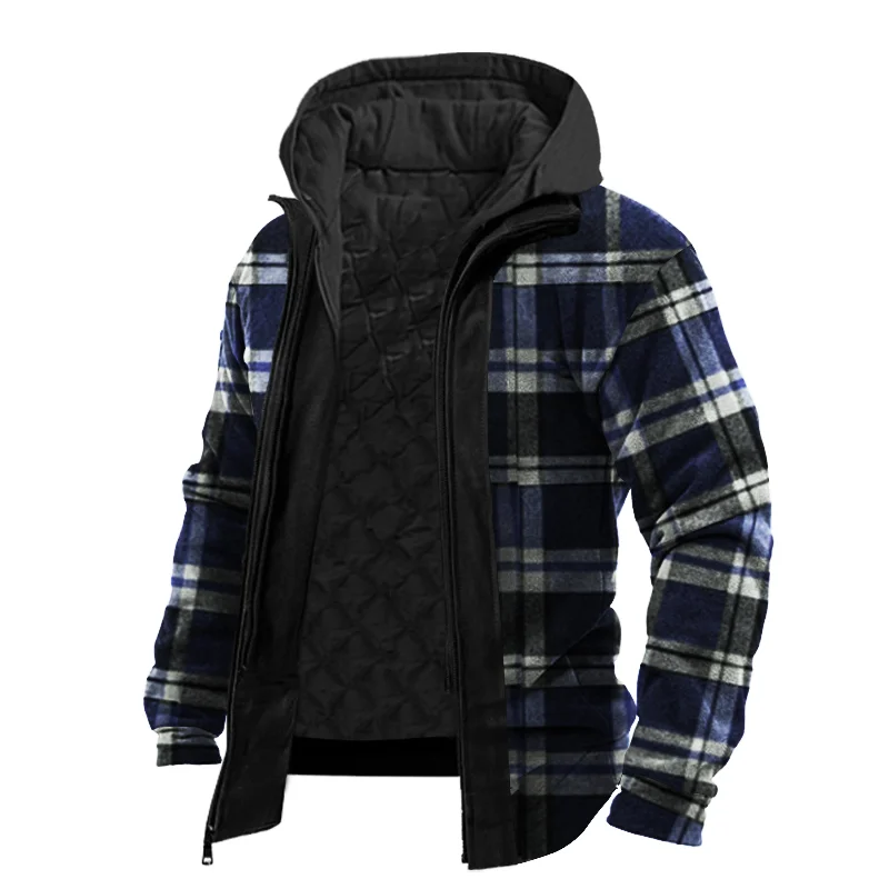 Checkered Checkerboard Retro Men's Outdoor Warm Fleece Tactics Jacket、、URBENIE