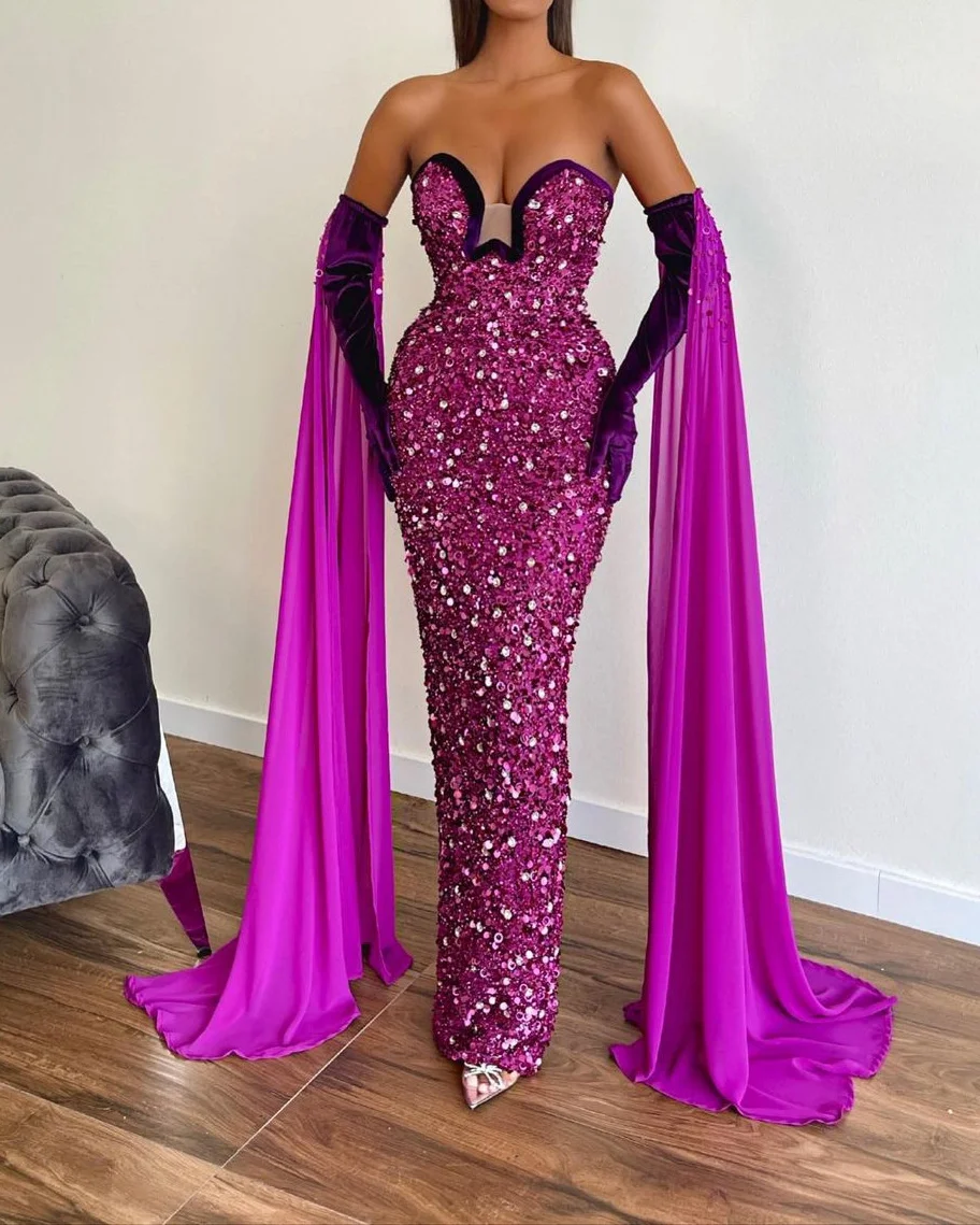Sequin Strapless Shiny Long Dress