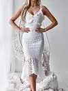 Spaghetti-Neck V-Neck Lace-Up Sexy Slim Asymmetric Midi Dress