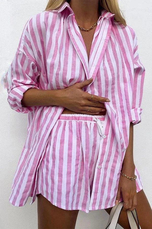 Beach Club Striped Loose Shorts Set