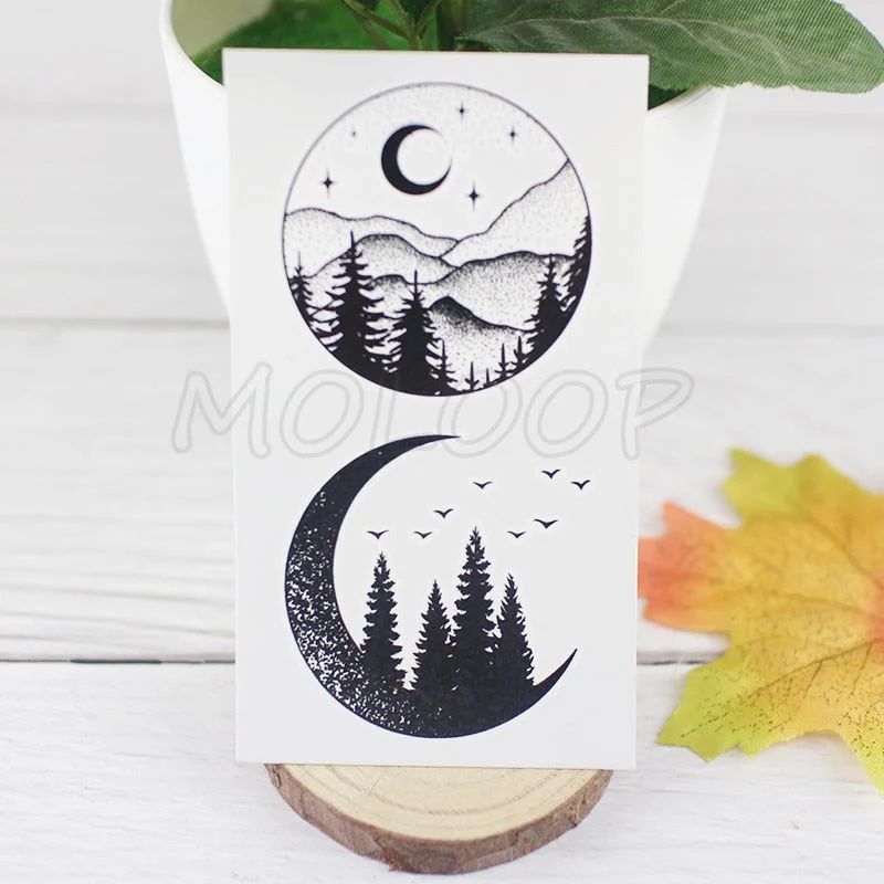 Tattoo Sticker Body Art Black White Drawing Little Element Planet Sun Moon Star Water Transfer Temporary Fake Tatto Flash Tatoo
