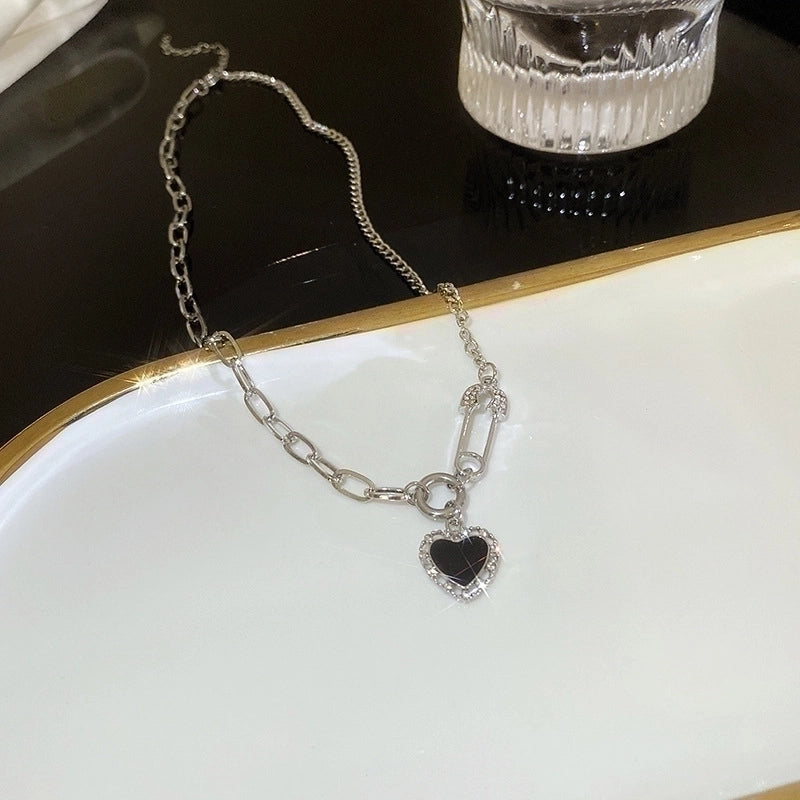 Minimalist Heart Shape Flower Bow Knot Titanium Steel Copper Plating Inlay Artificial Gemstones Pendant Necklace