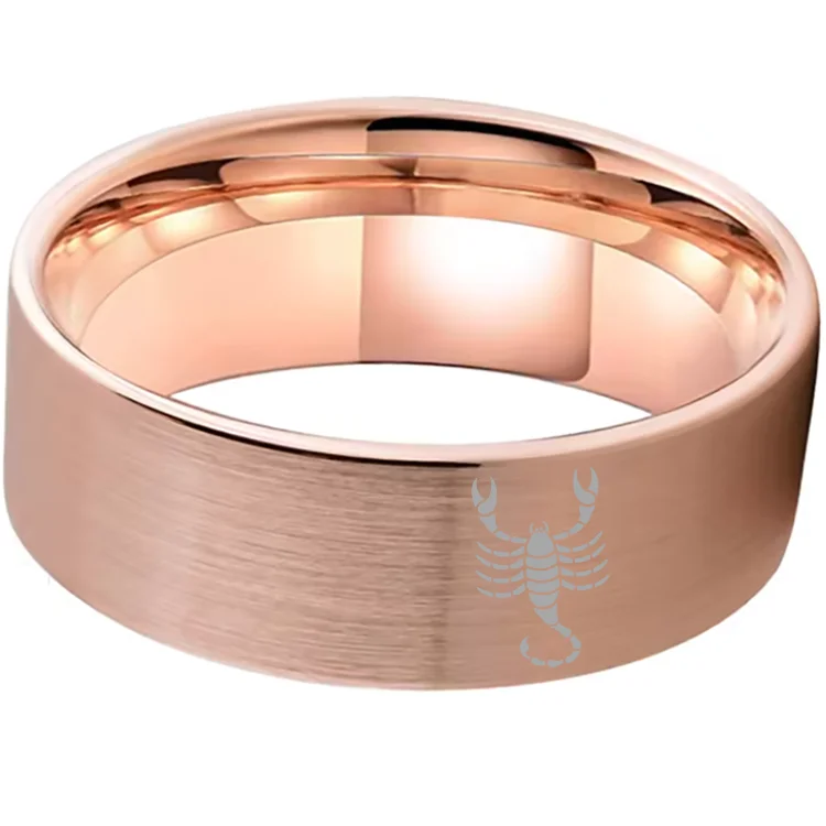 Wedding Fashion Rose Gold Scorpio Tungsten Rings and Flat Edge Comfort Fit for Men and Women 4MM 6MM 8MM Width