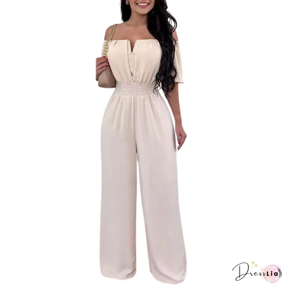 Women'S Jumpsuits One-Shoulder Lace Long Sleeve Lace Up Jumpsuit