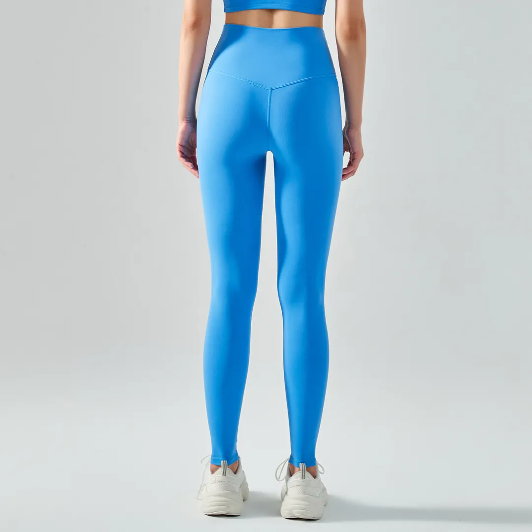 Hergymclothing Nile Blue high waisted butt lifting comfort stretchy yoga leggings without front seam online shopping