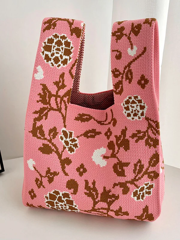 Floral Stamped Bags Accessories Woven Handbag