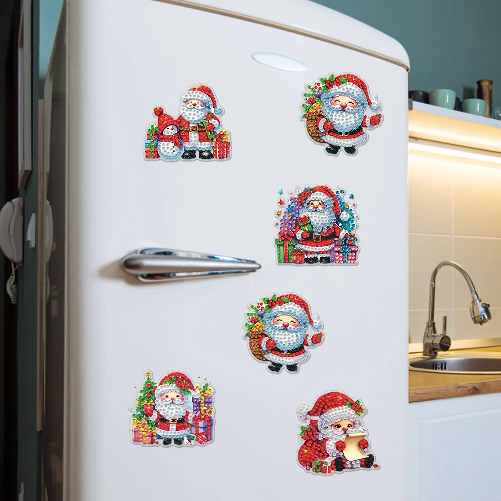 6PCS 2D Flat Xmas DIY Crystal Refrigerator Magnet for Home Decor (Santa Claus)