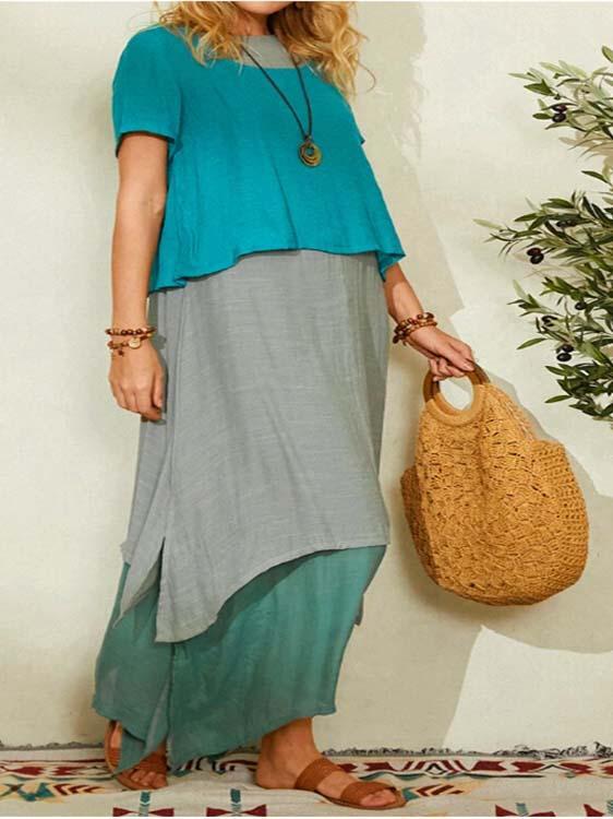 Women Half Sleeve V-neck Solid Color Dress