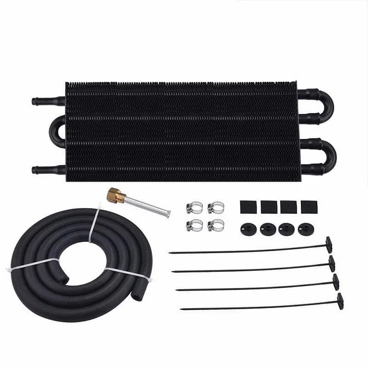 4 Row Universal Aluminum Remote Transmission Oil Cooler Radiator Kit Black