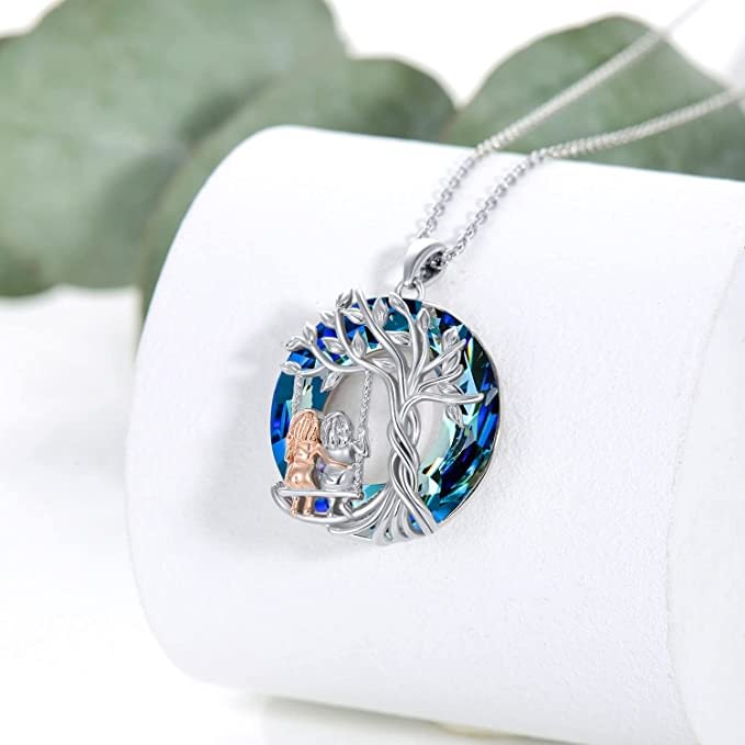 For Sister - S925 There's No Greater Gift than Sisters Sterling Silver Tree of Life Sisters Blue Crystal Necklace