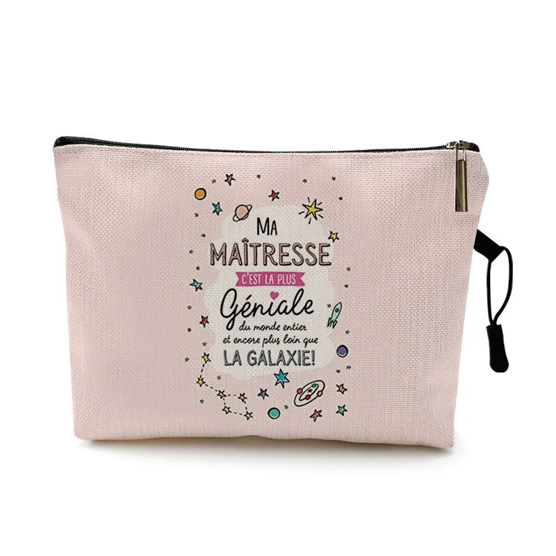 Super Atsem Merci Maitresse Print Cosmetic Bag Women  Makeup  Pouch Travel Toiletry Organizer Teacher's Day Graduation Gift